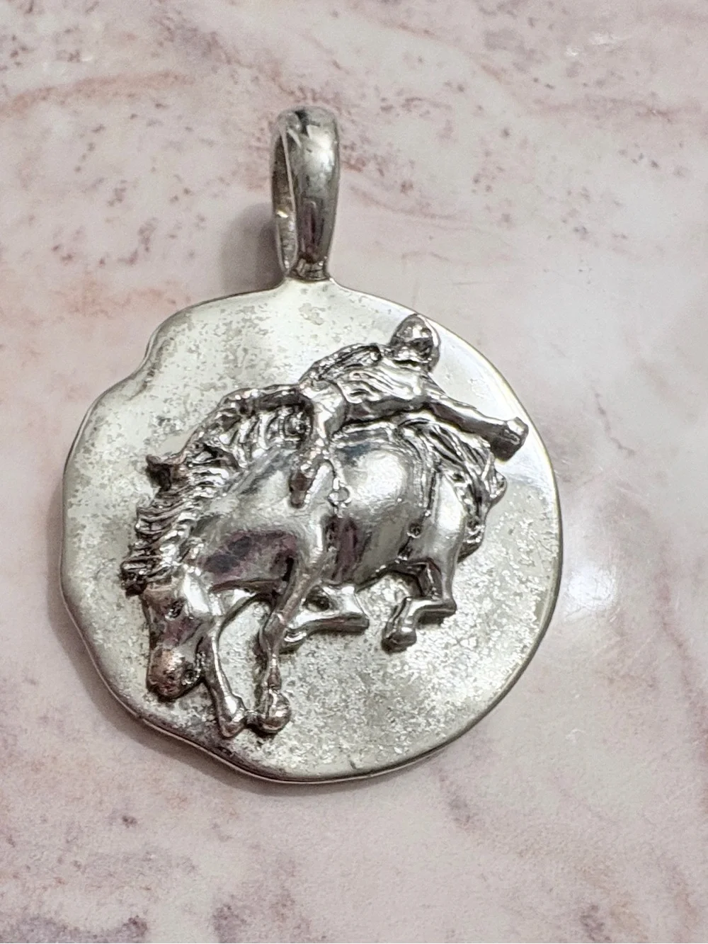 Vintage .925 Sterling Silver Rodeo Bronc Rider Pendant 1.5